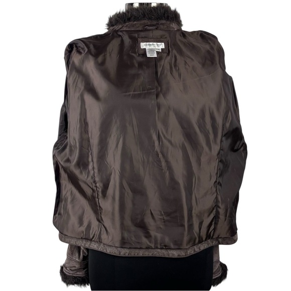 Y2K CROPPED SUEDE LEATHER FAUX FUR TRIM CHOCOLATE BROWN JACKET COLDWATER CREEK - Picture 14 of 15